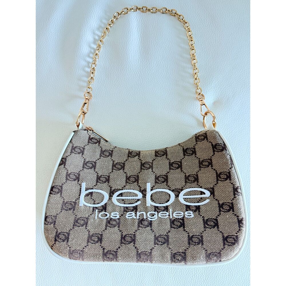 Bebe Los Angeles Monogram Shoulder Bag Gold Chain Y2K Logo Purse